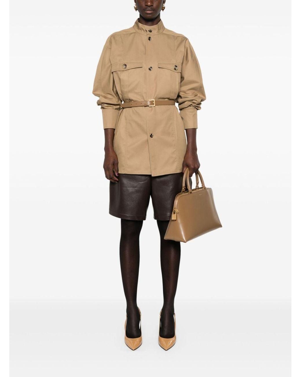 Saint Laurent Green Saharienne Buttoned Long-Sleeved Shirt