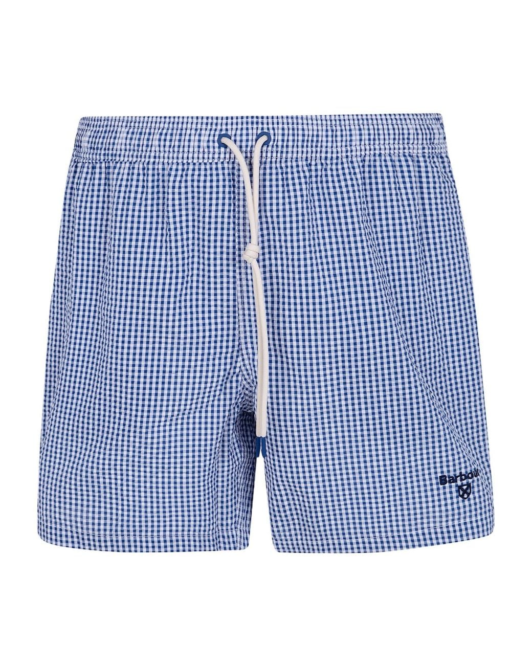 Barbour Blue Gingham-Check Seersucker Swim Shorts for men