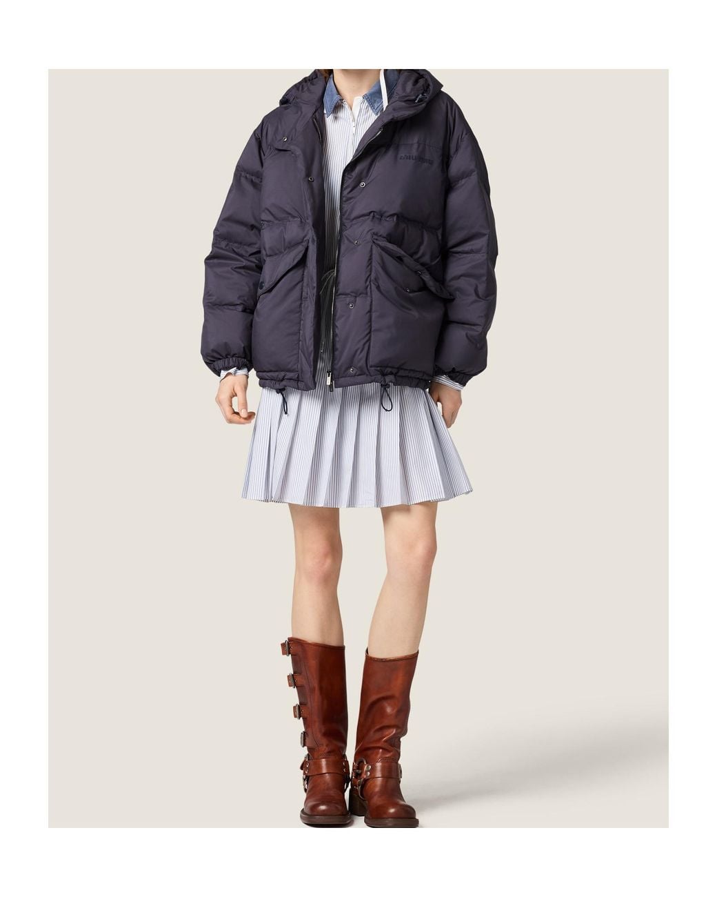 Miu Miu Blue Medium-Weight Technical Pongé Down Jacket