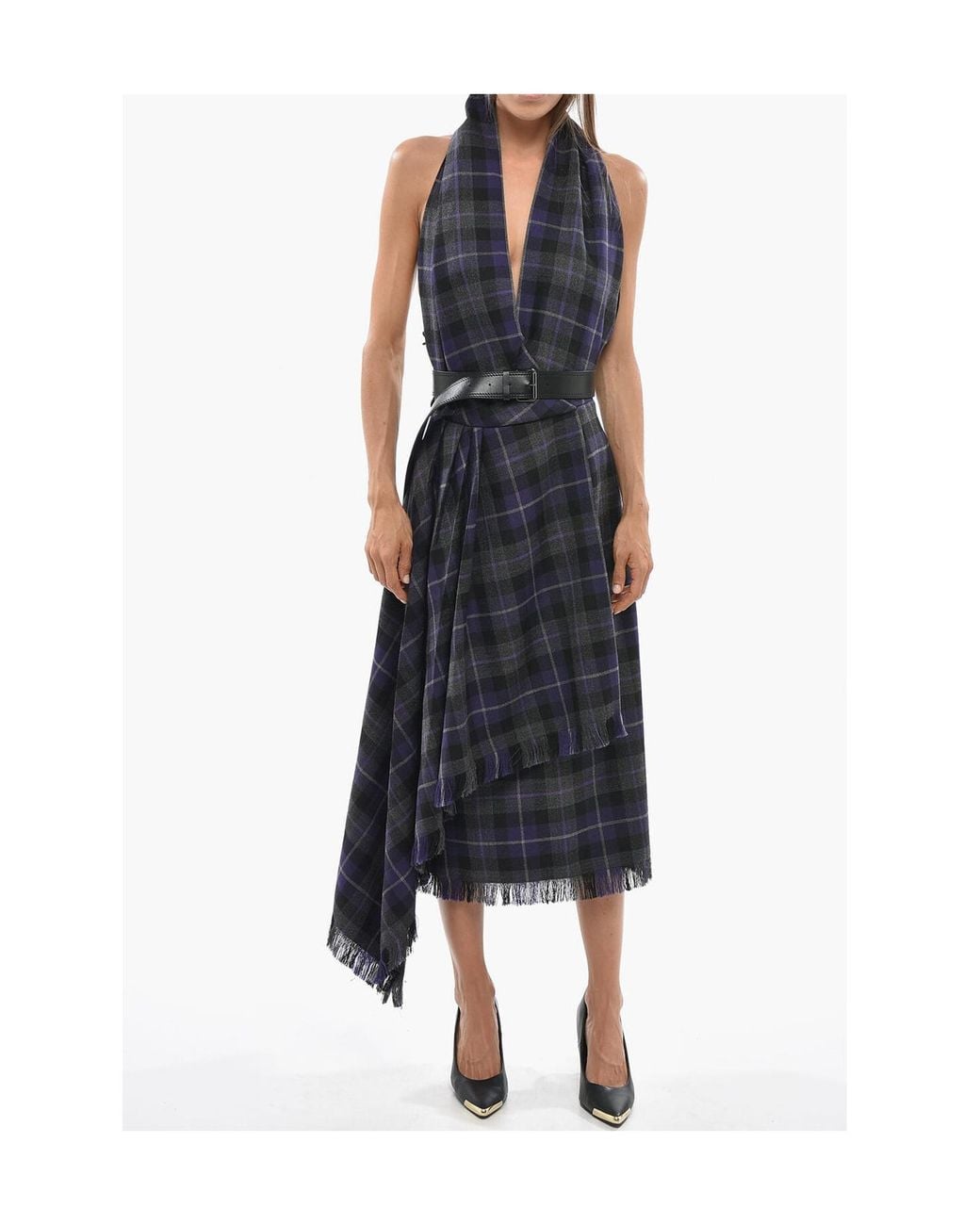 Dior Blue Christian Mid-Length Belted Dress