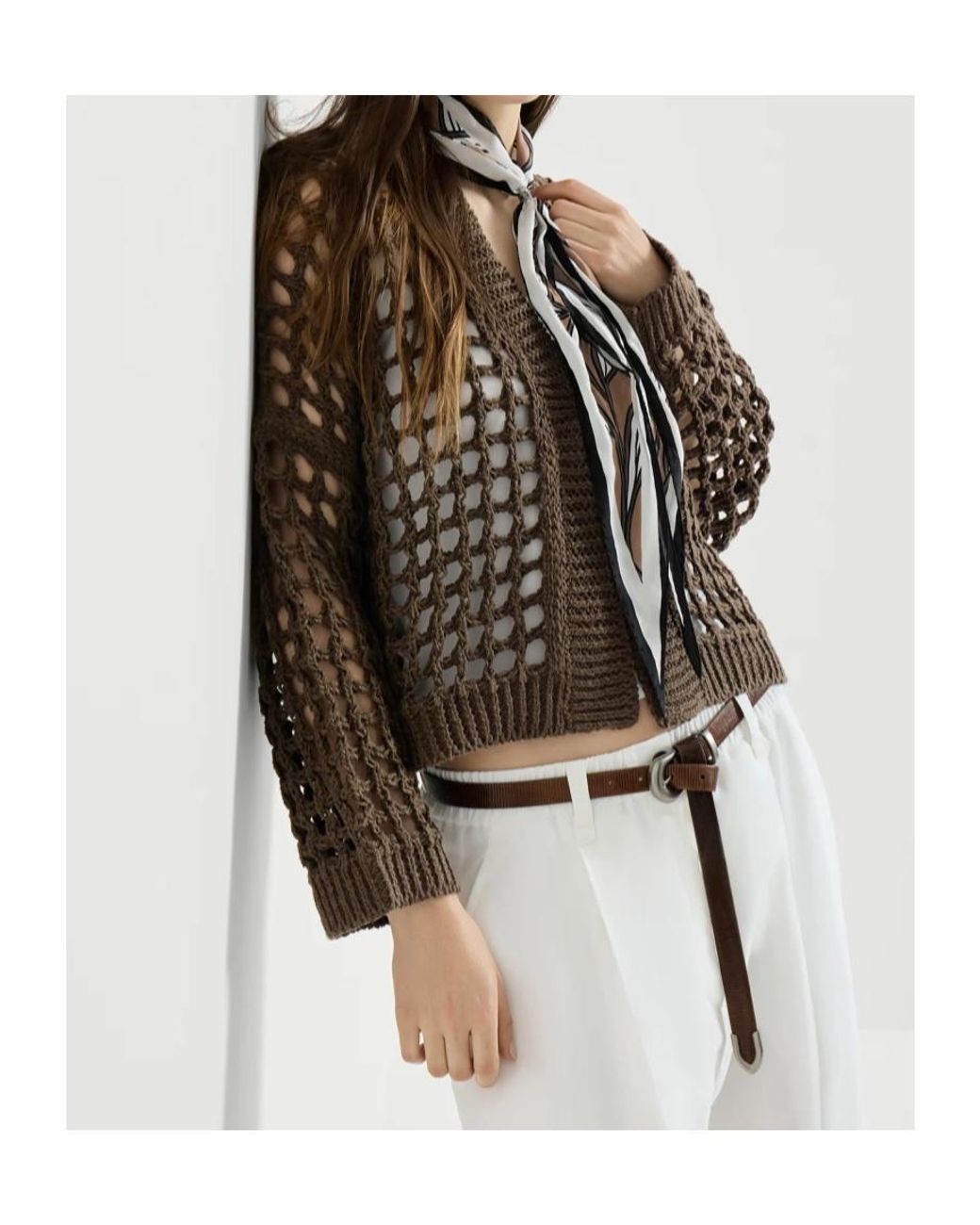 Brunello Cucinelli Black Jute And Cotton Net Cardigan