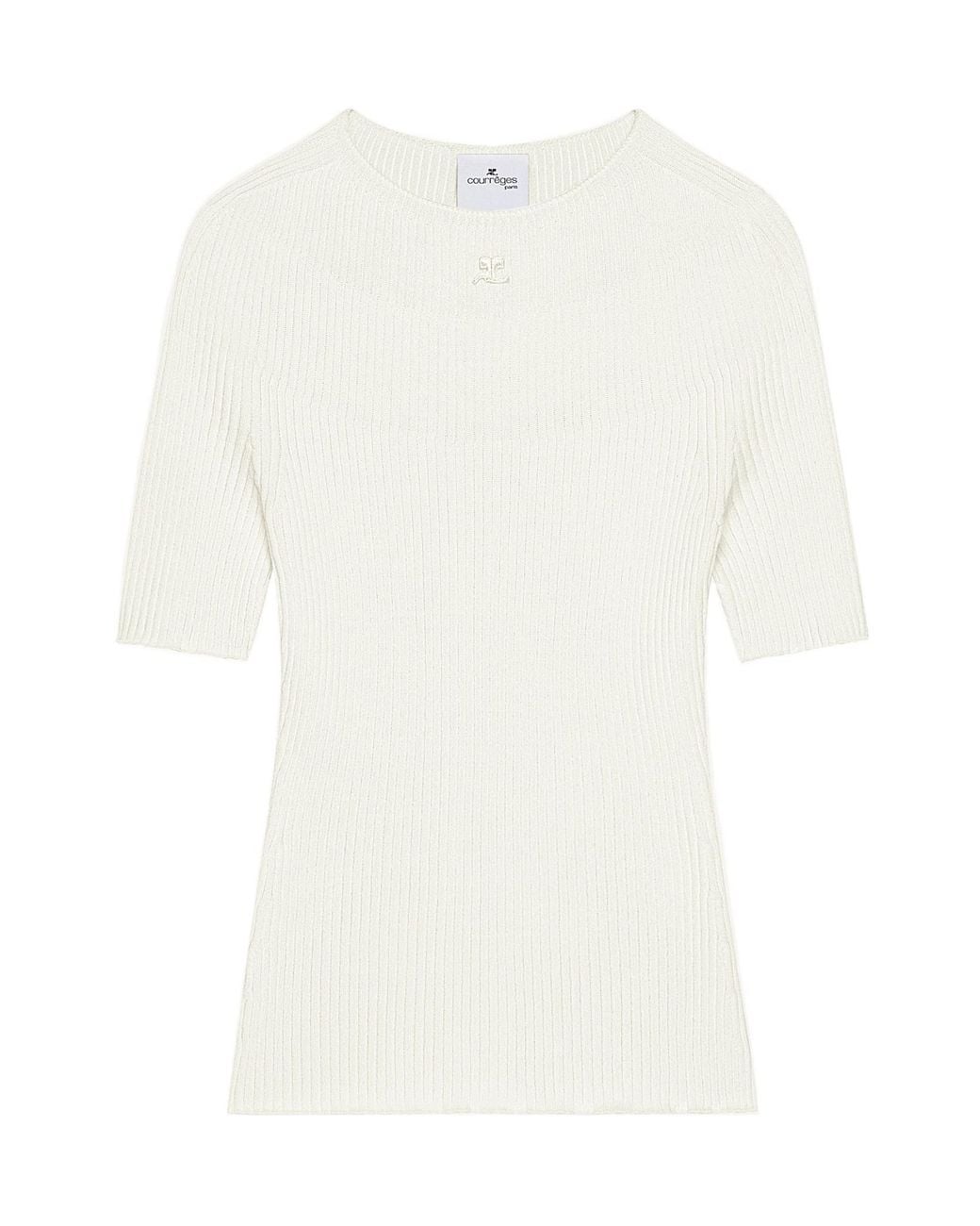 Courreges White Courrèges Logo Embroidered Ribbed-Knit Top