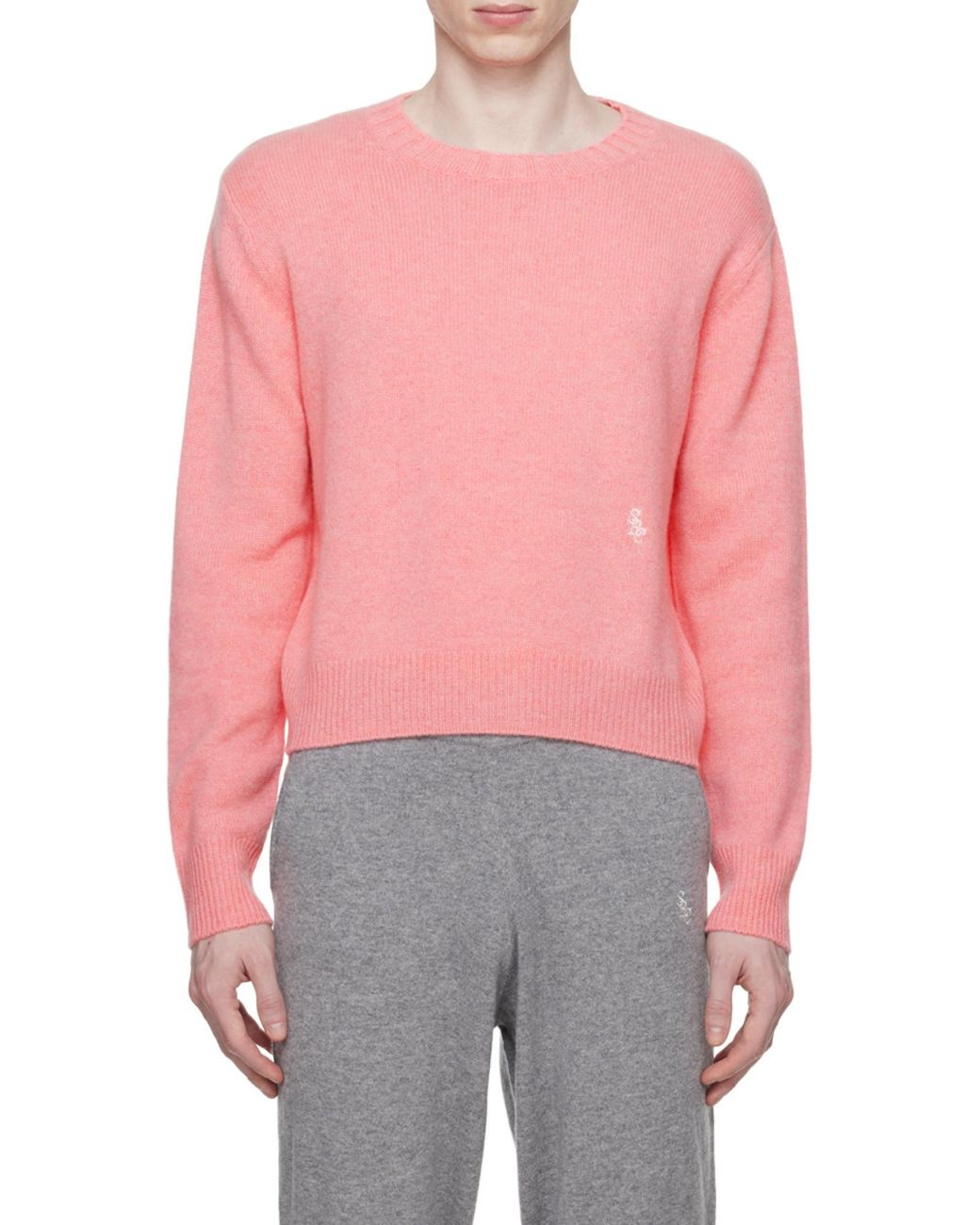 Sporty & Rich Pink Logo-Embroidered Crewneck Jumper
