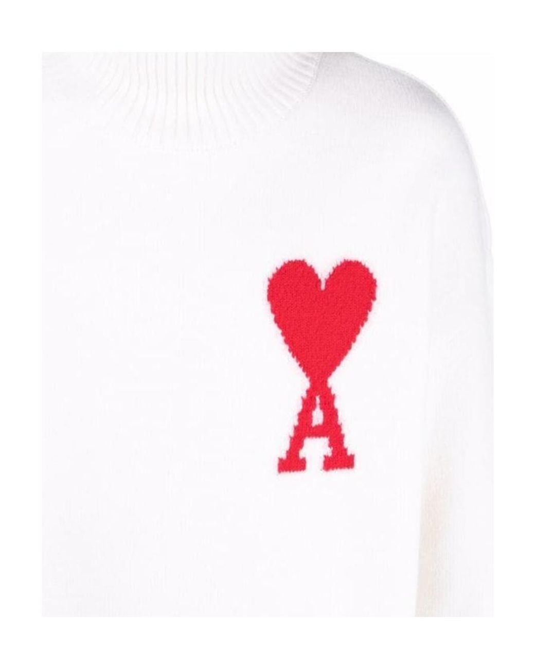 AMI White Heart-Shaped Knitted Sweater for men
