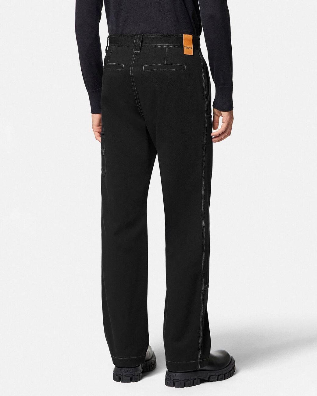 Versace Black Straight-Leg Cotton Trousers for men