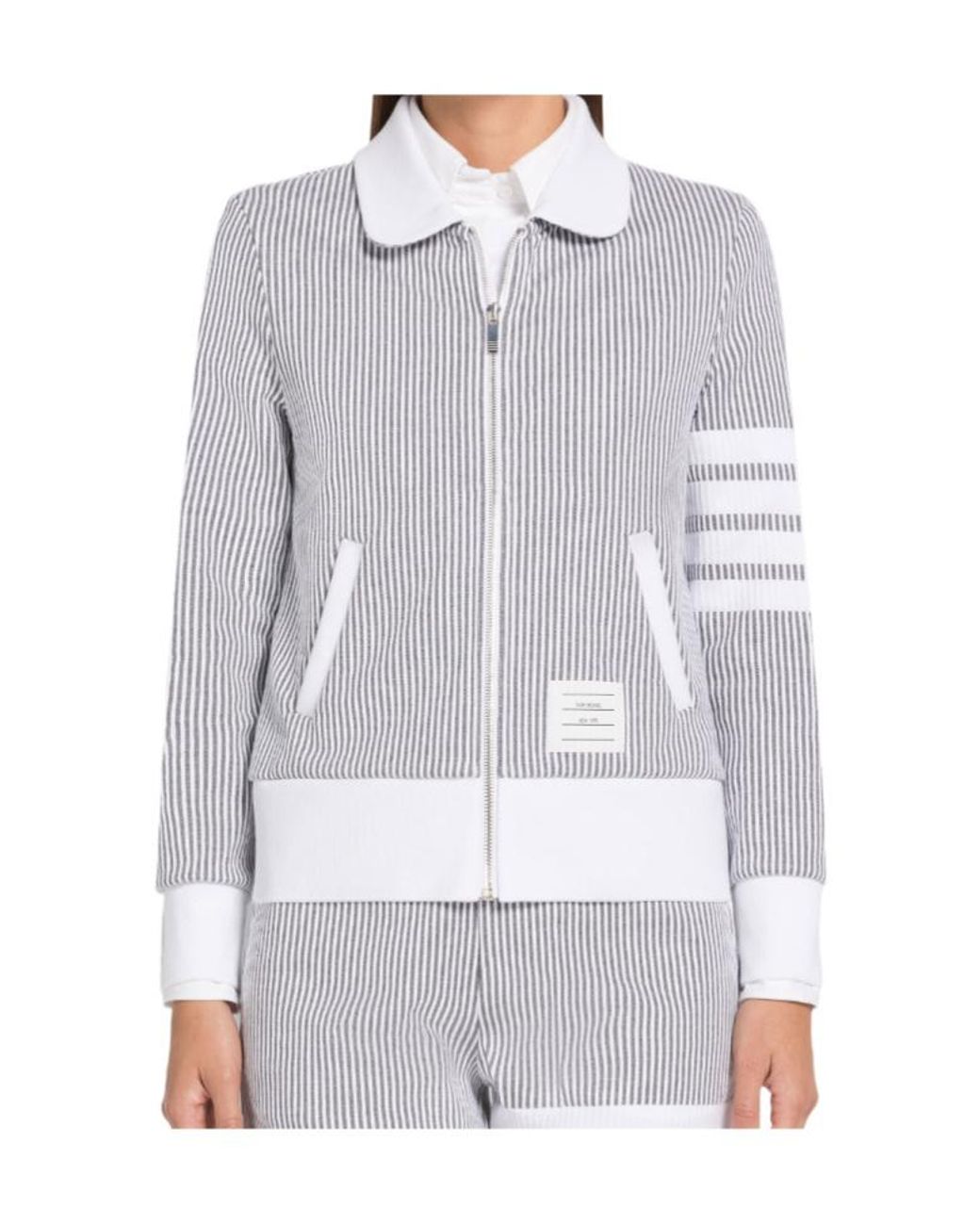 Thom Browne Blue Zip-Fastening Seersucker Jacket