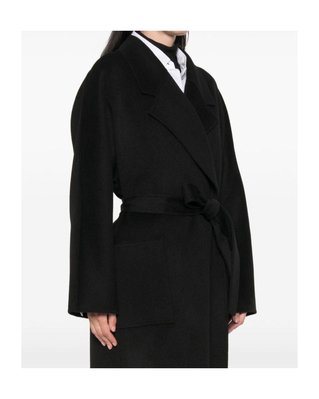 Elisabetta Franchi Black Double Cloth Belted Coat