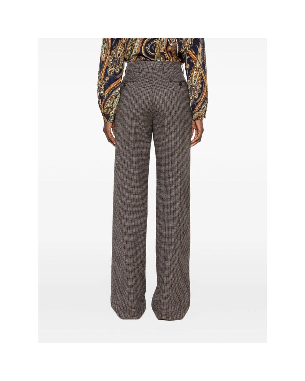 Etro Gray Check Straight-Leg Trousers
