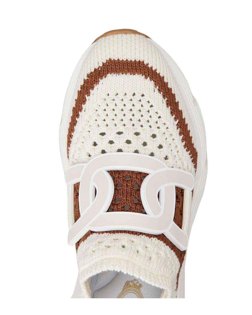 Tod's White Logo Patch Knit Slip-On Sneakers