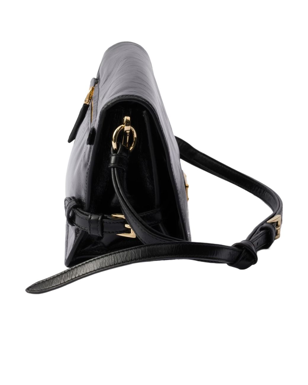 Prada Black Logo Plaque Foldover Top Shoulder Bag