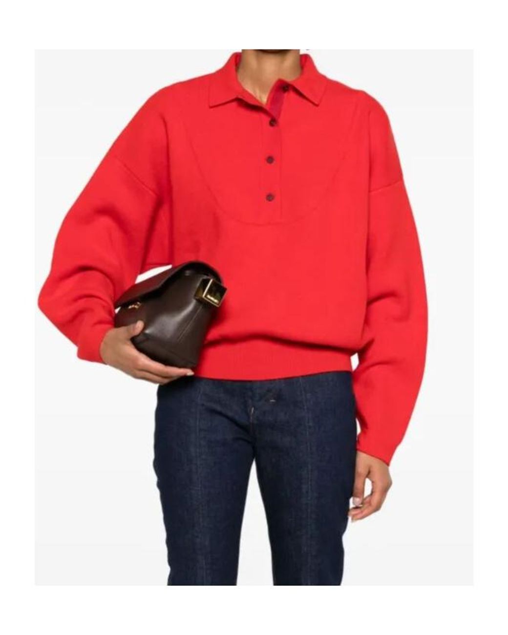 Jacquemus Red Ribbed Hem Long-Sleeved Sweater