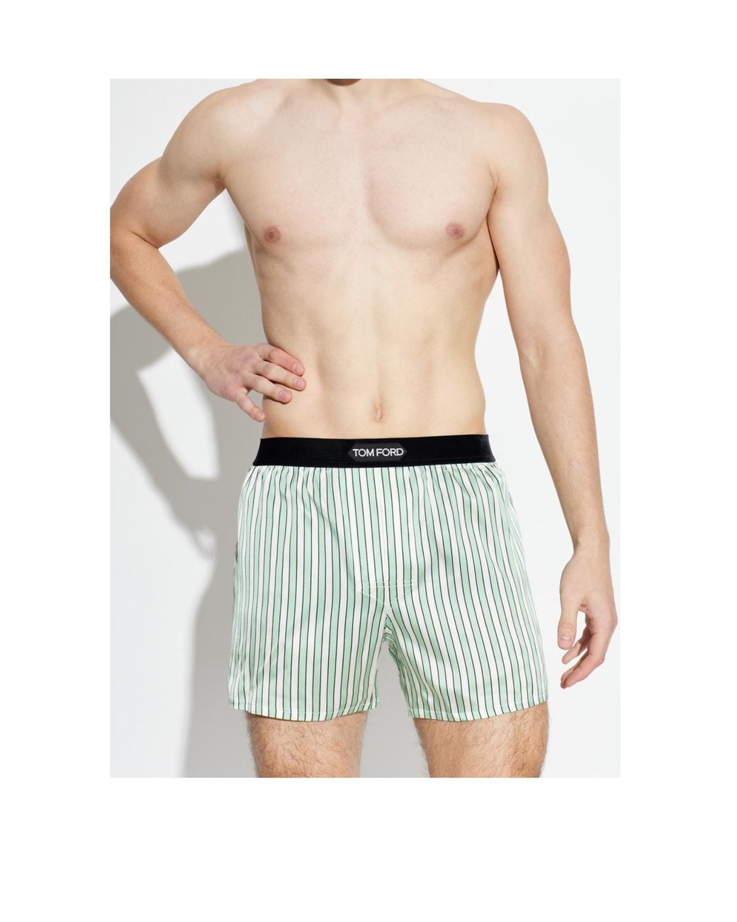 Tom Ford Green Striped Logo-Waistband Boxers for men