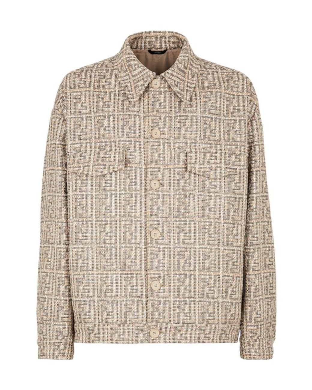 Fendi Natural Ff Monogram Embroidered Buttoned Jacket for men
