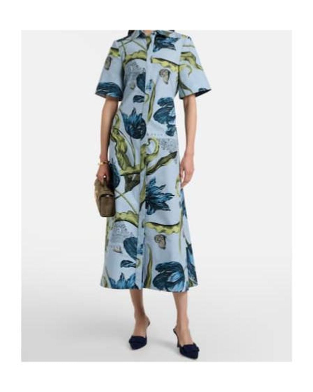 Erdem Blue Floral Cotton Midi Dress