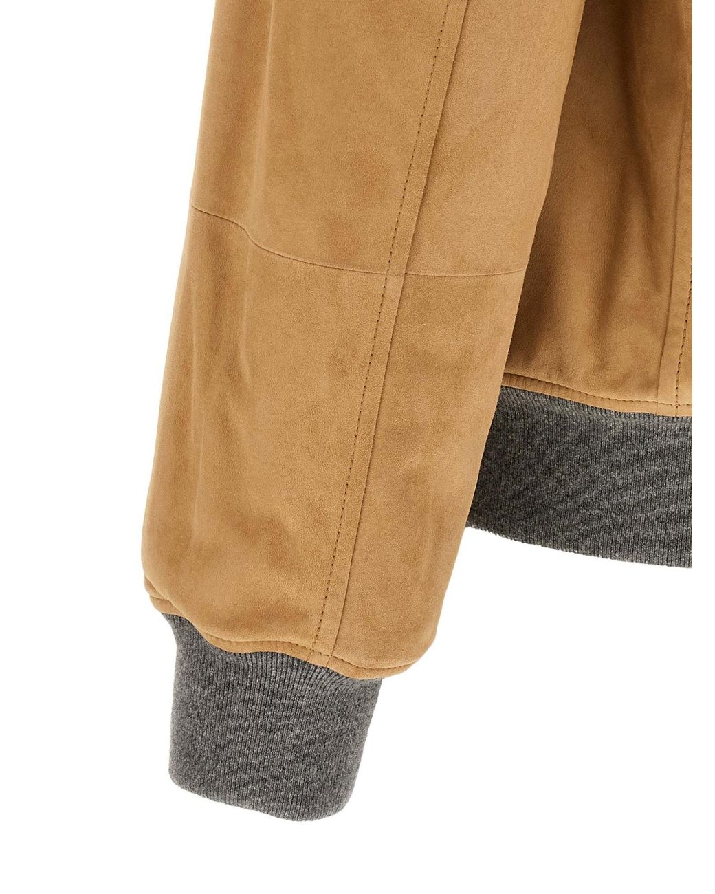 Brunello Cucinelli Natural Ribbed Hem Suede Jacket for men