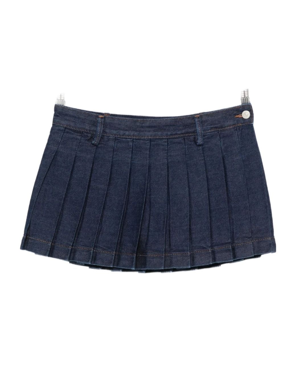 7 For All Mankind Blue Pleated Denim Mini Skirt