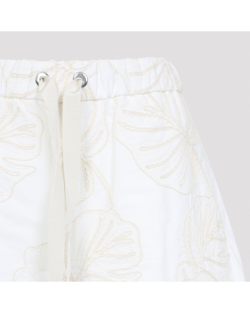 Moncler White Leaf Printed Drawstring Shorts