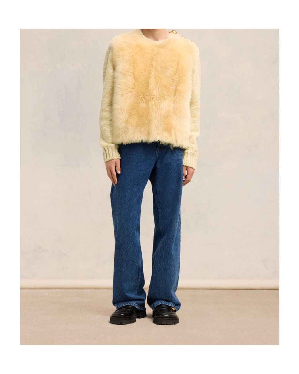 AMI Natural Shearling Crew Neck Sweater for men