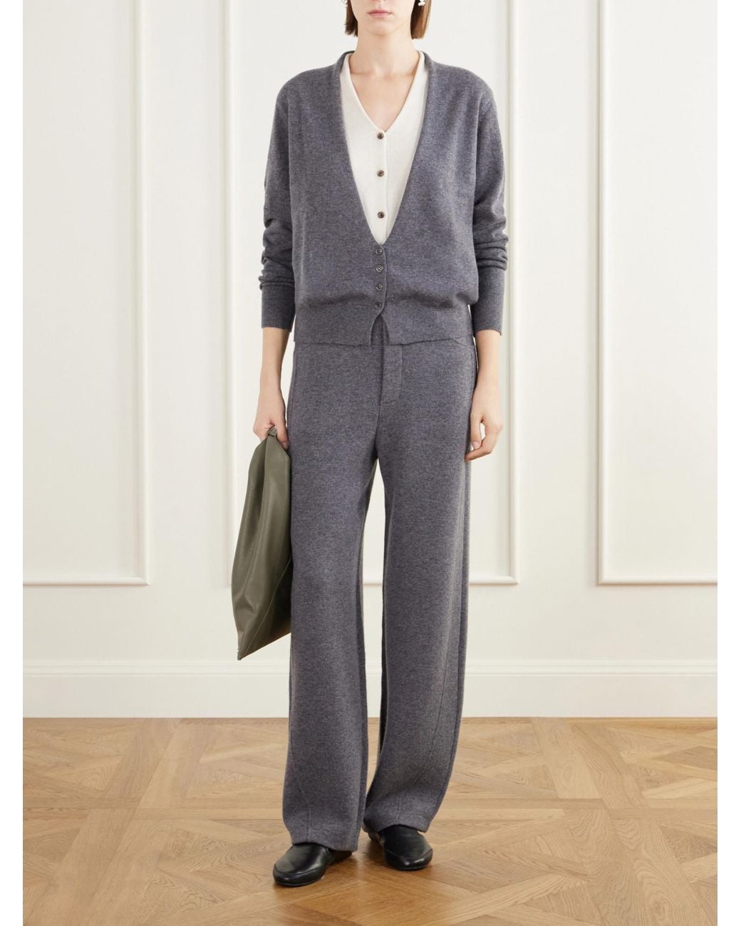 Lisa Yang Gray Cashmere Knitted Barrel-Leg Pants