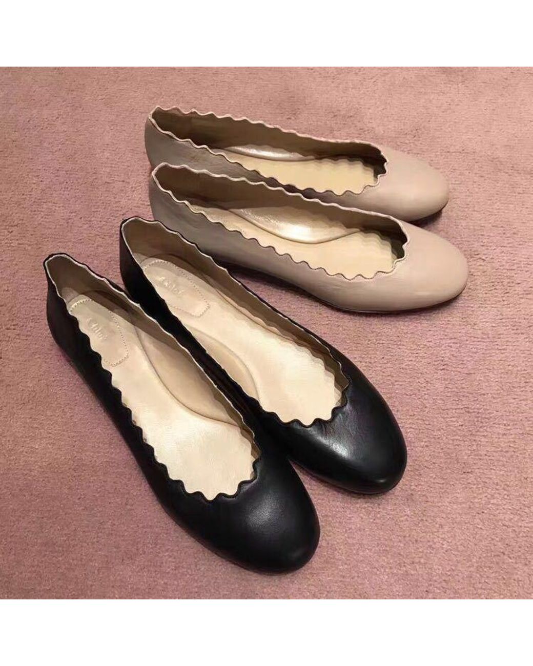 Chloé Black Chloé Scallop-Edge Ballerina Flats