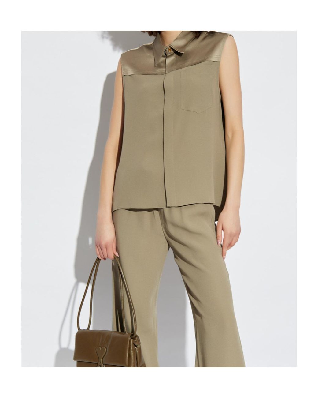 AMI Green Turn-Down Collar Sleeveless Shirt