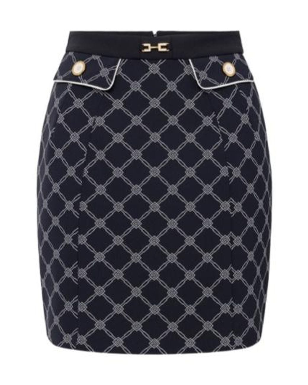 Elisabetta Franchi Blue All-Over Printed Mini Skirt