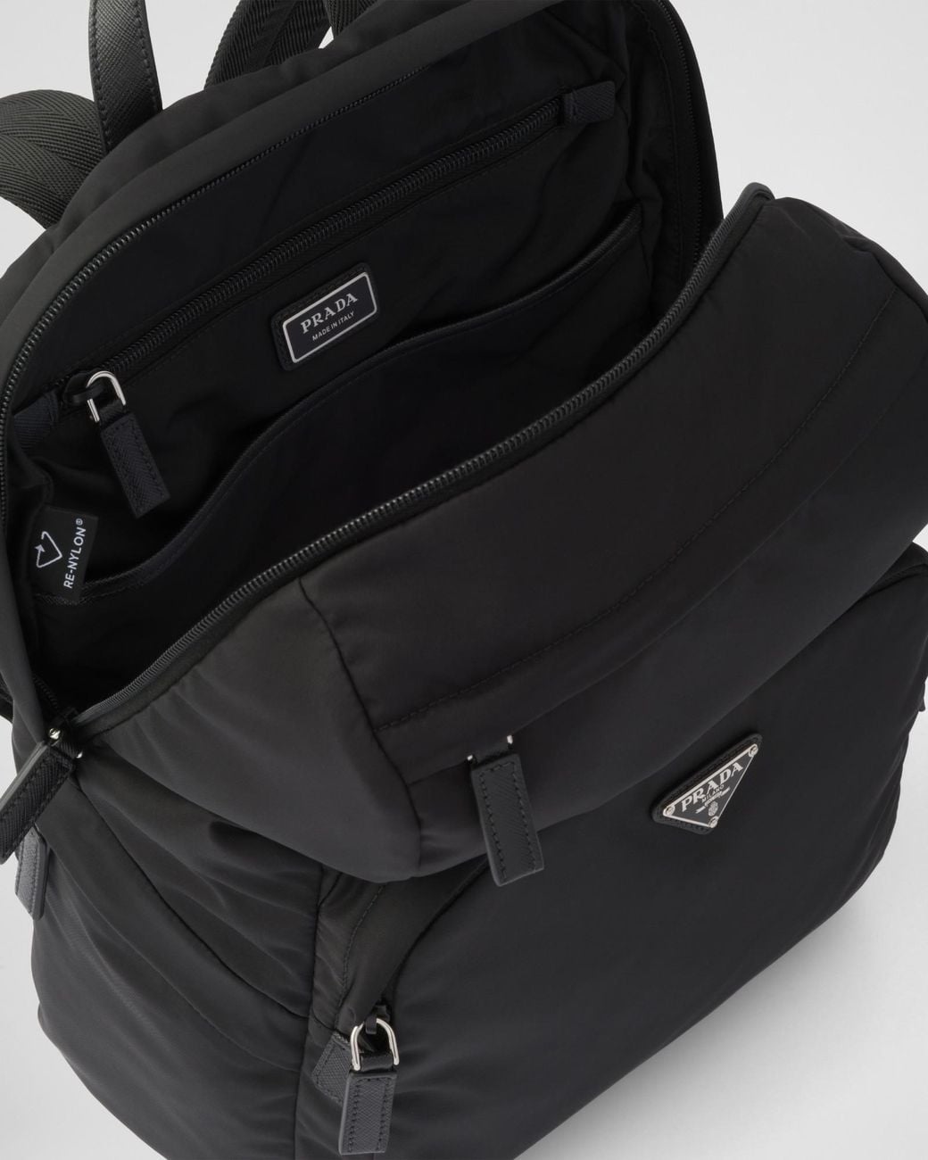 Prada Black Triangle Logo Plaque Backpack for men