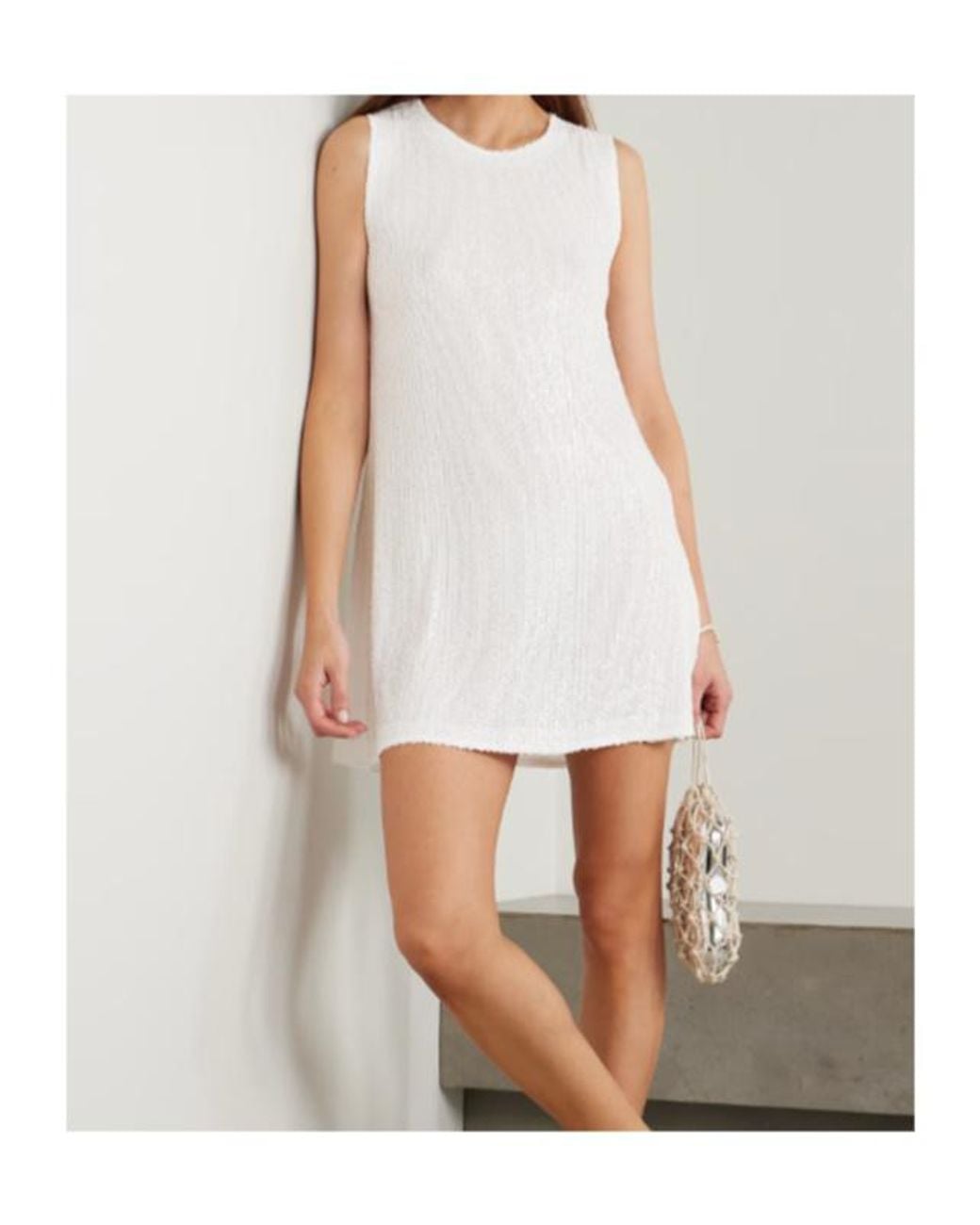 Norma Kamali White Sequined Jersey Mini Dress