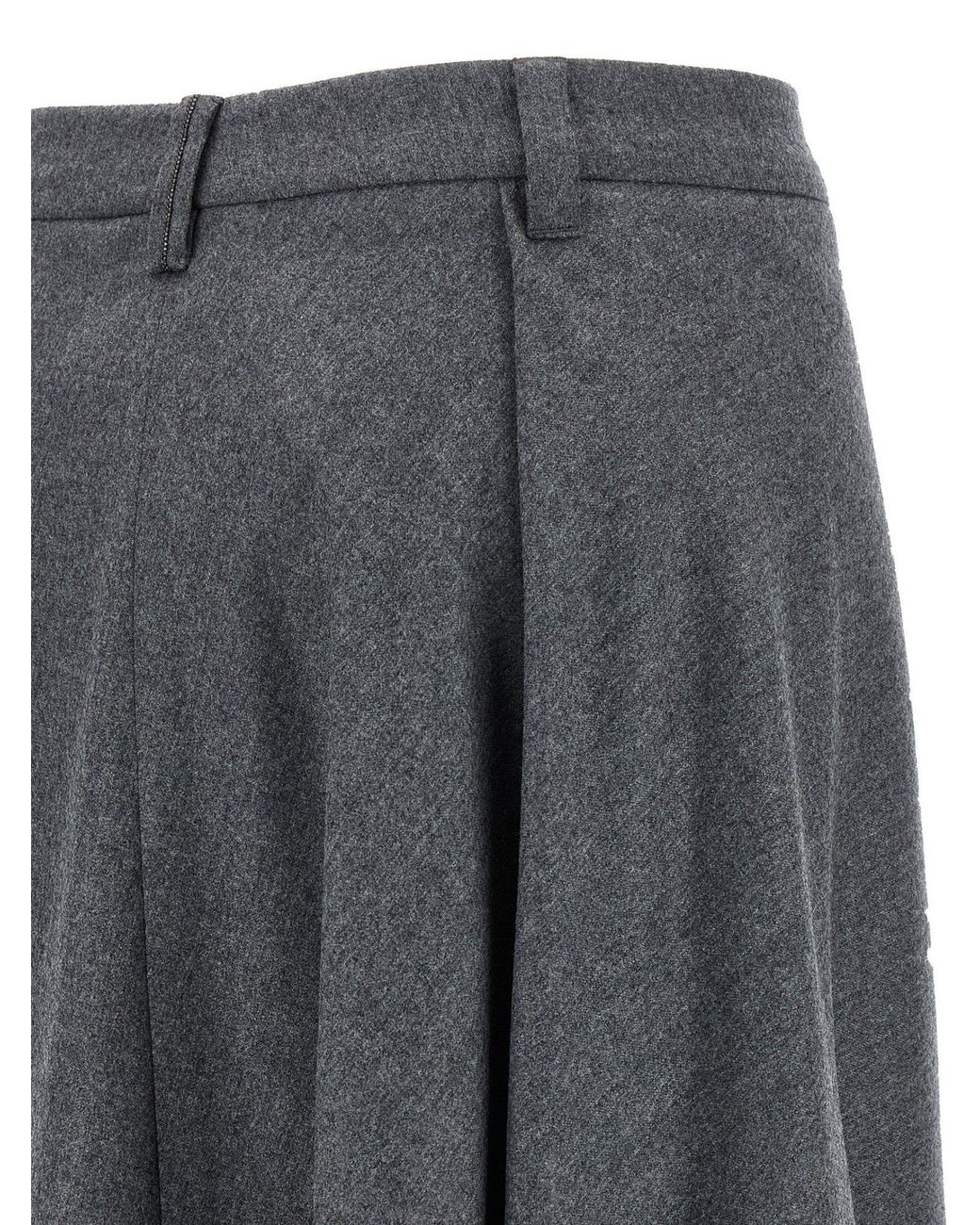 Brunello Cucinelli Gray Asymmetrical Hem Midi Skirt