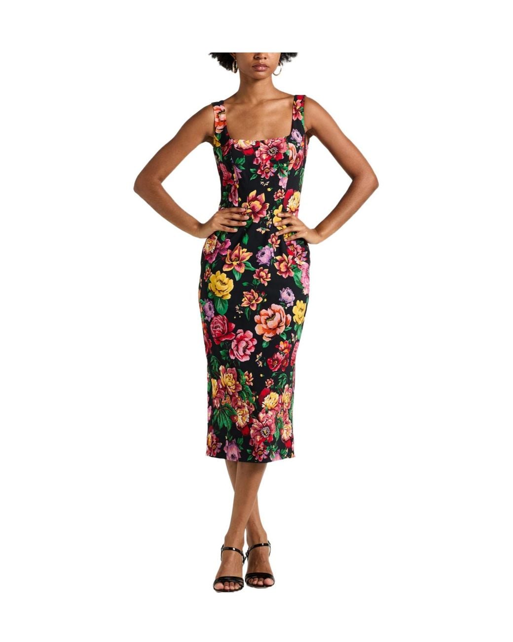 Dolce & Gabbana Red Floral Print Bodycon Dress