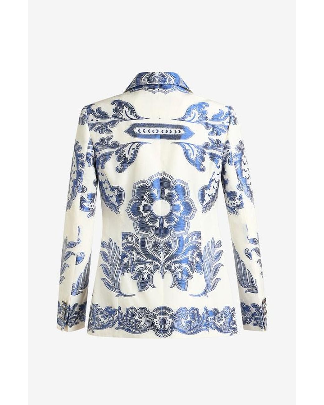 Etro Blue Jacket With Fil Coupé Jacquard Floral Motif