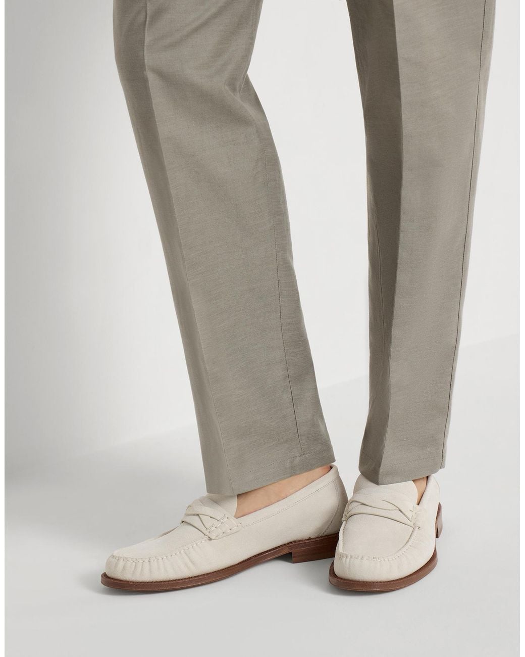 Brunello Cucinelli White Suede Loafers for men