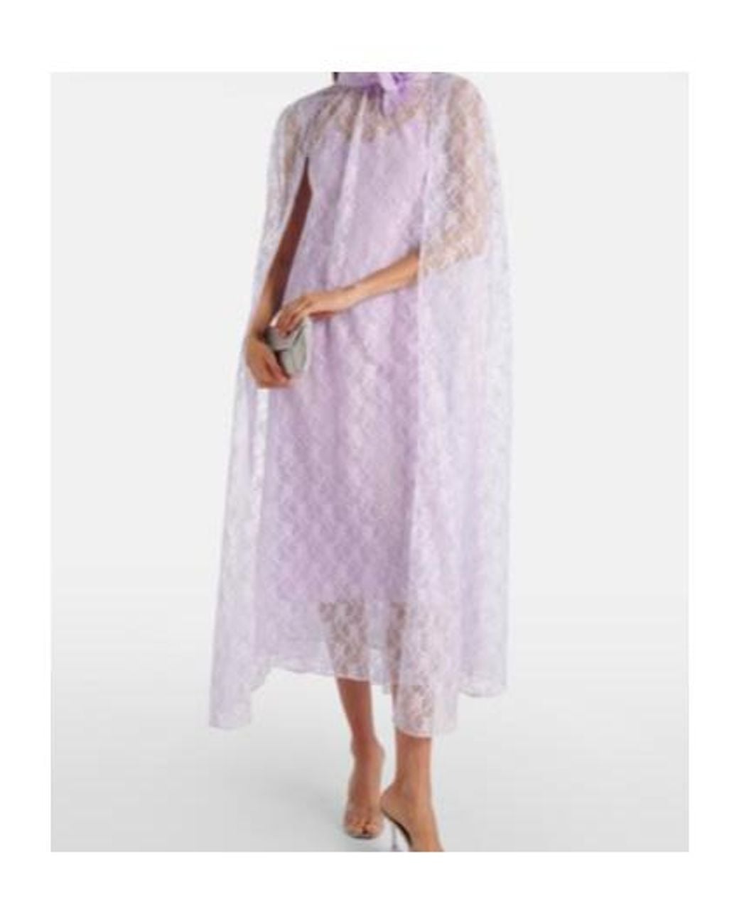 Rodarte Purple Caped Floral Lace Midi Dress