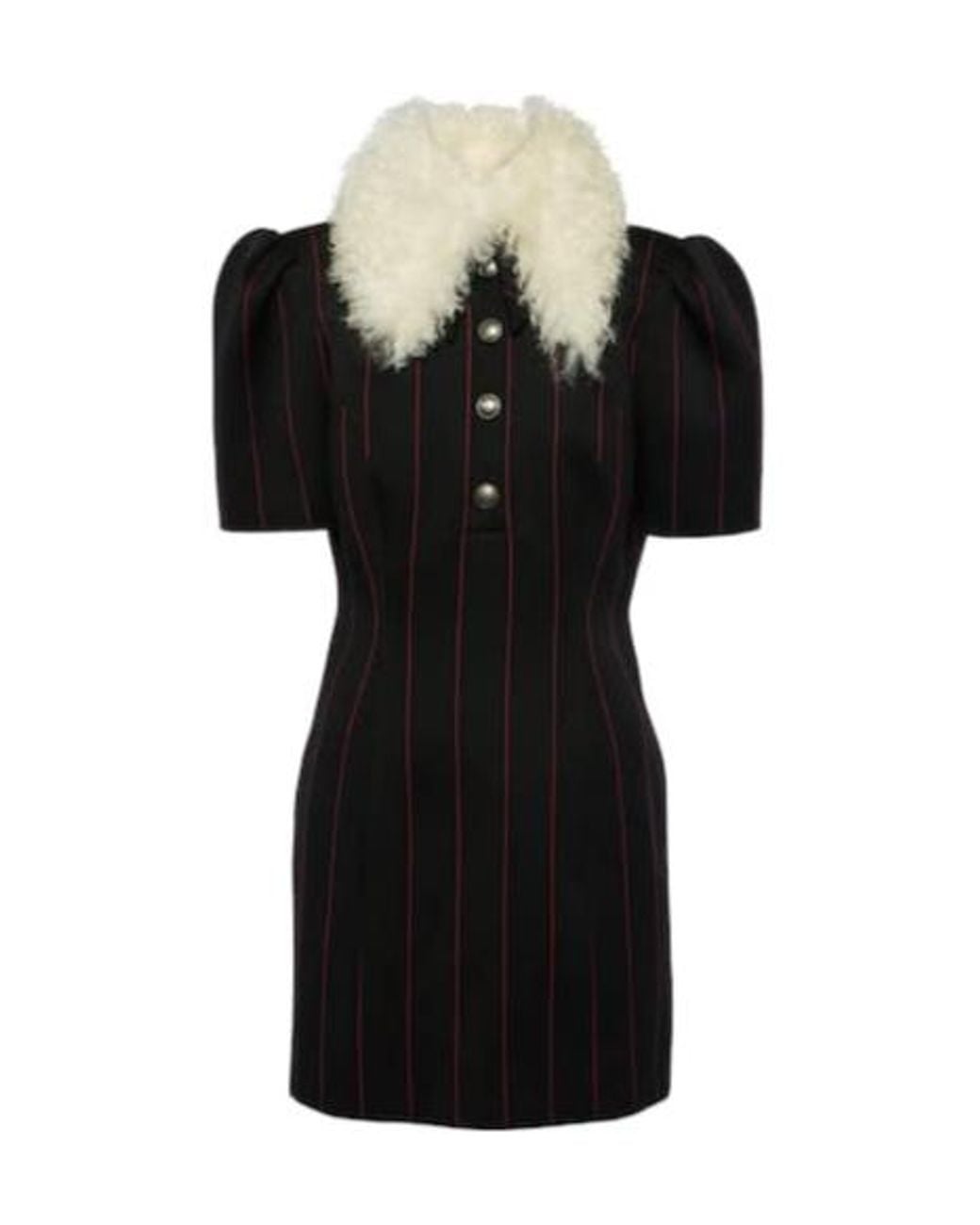 Alessandra Rich Black Pinstripe Collared Wool-Blend Minidress