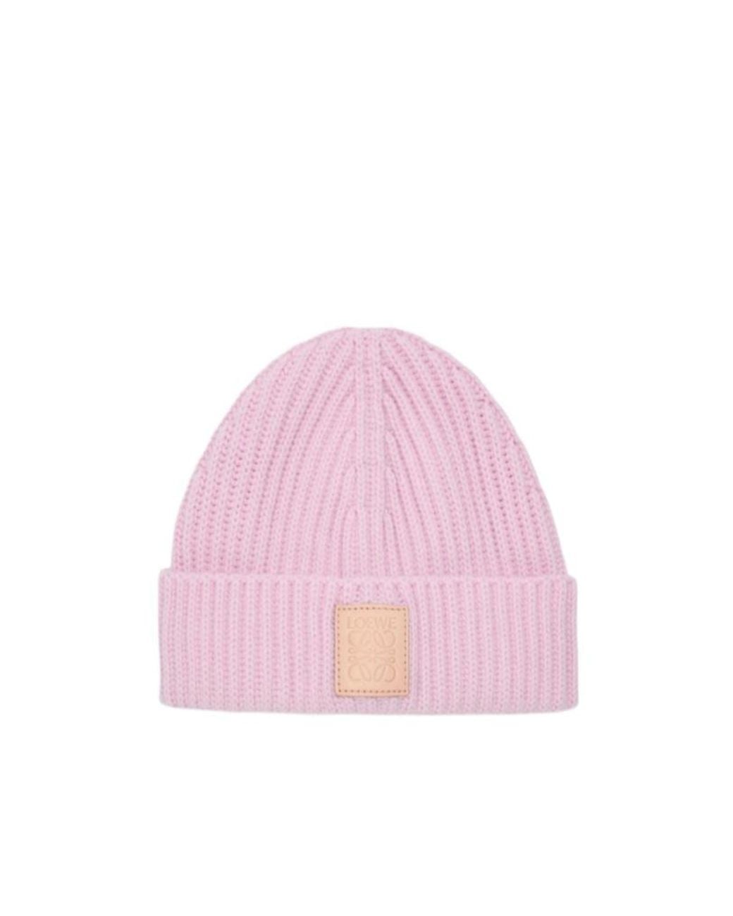 Loewe Pink Logo Patch Knitted Beanie