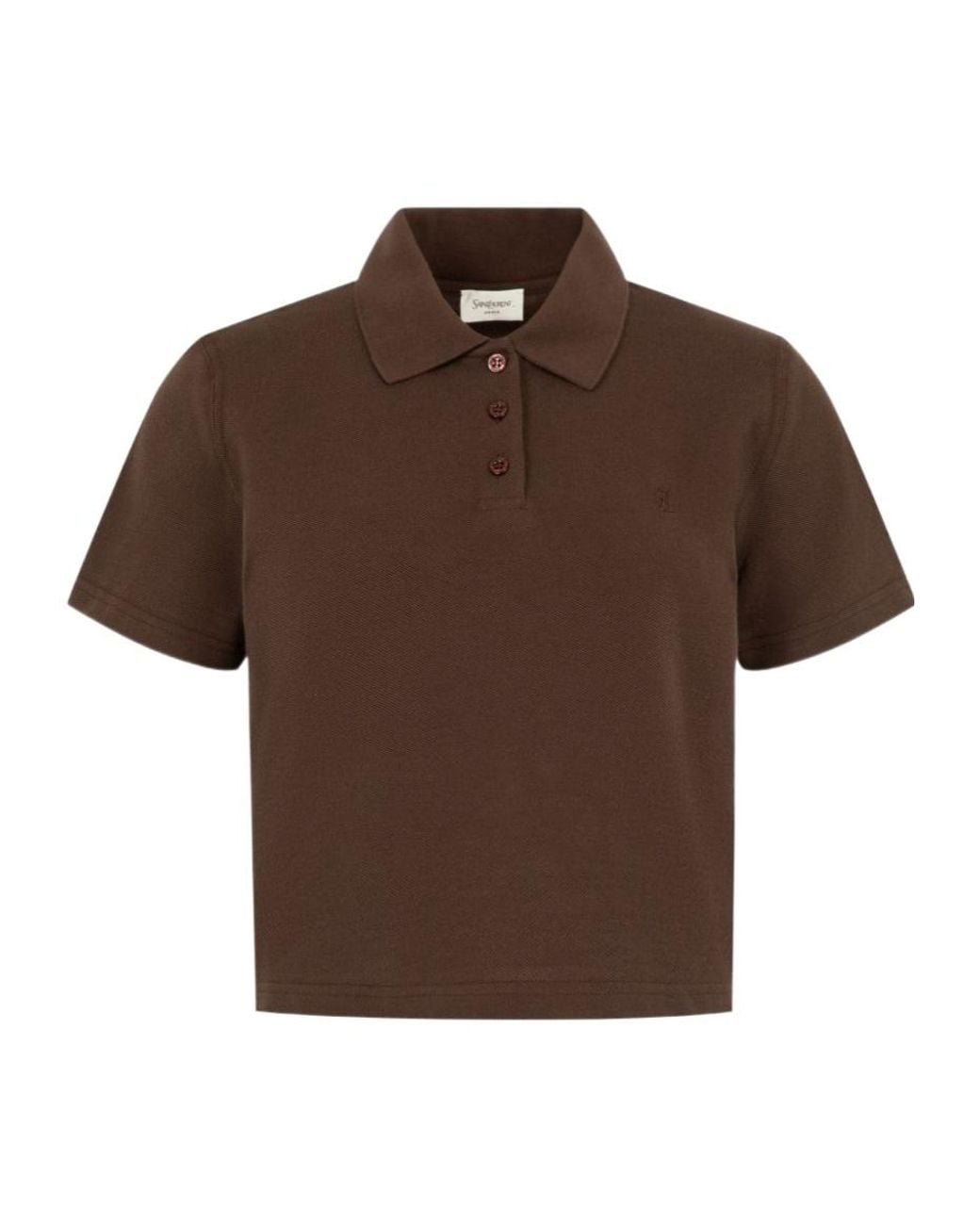 Saint Laurent Brown Oversized Logo-Embroidered Polo Shirt