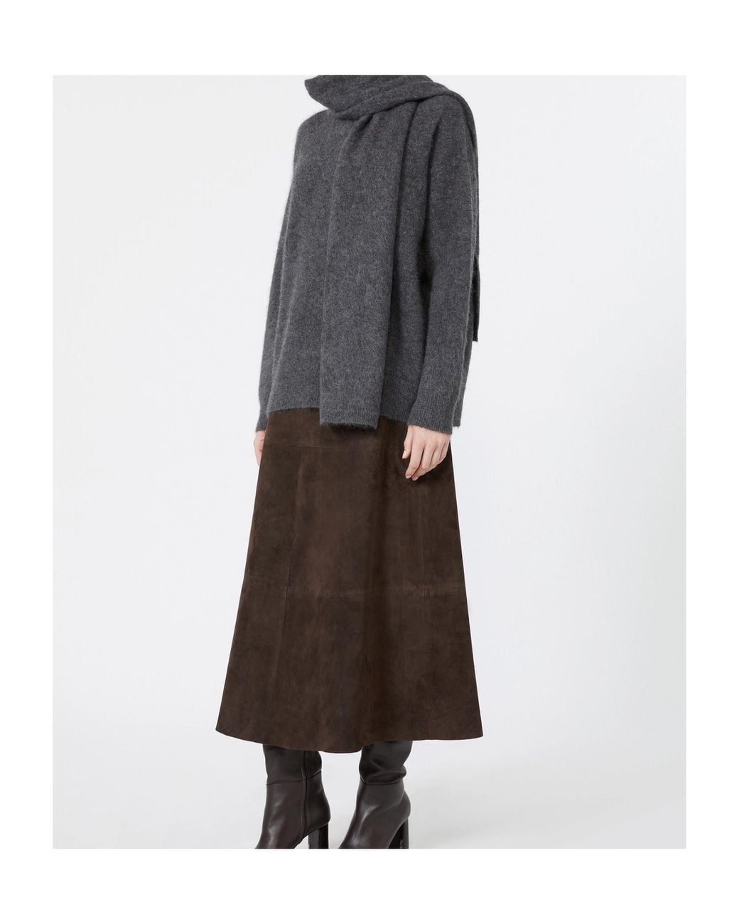 Max Mara Brown Flared Suede Skirt
