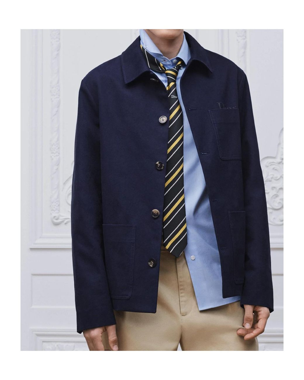 Dior Blue Homme Logo Embroidered Work Jacket for men