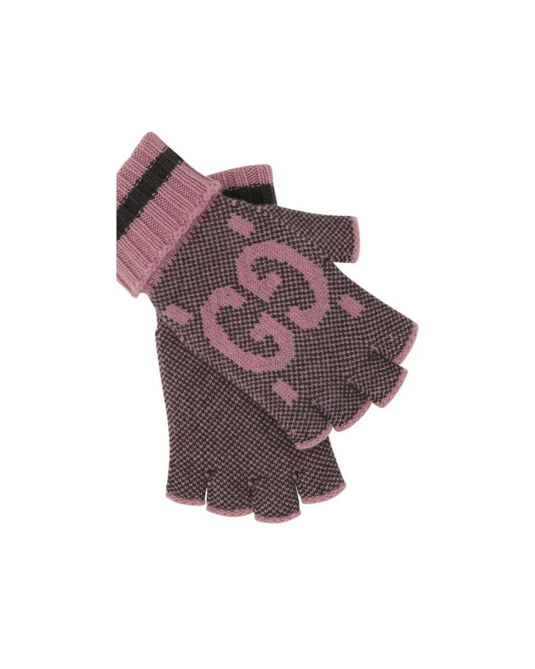 Gucci Purple Gg Motif Fingerless Gloves