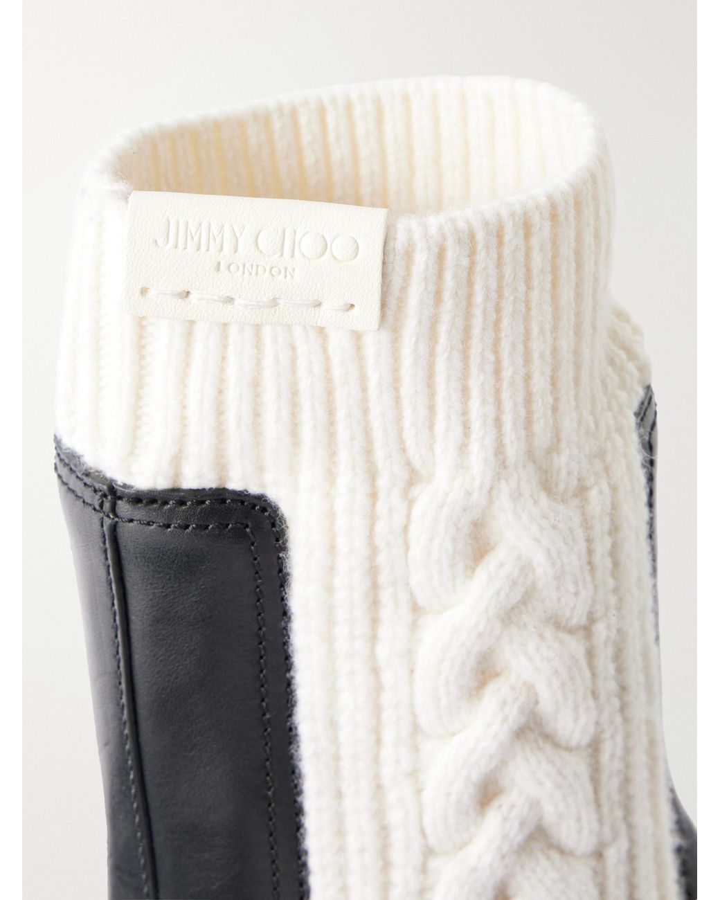 Jimmy Choo Black Tamia Ribbed Cable-Knit-Trimmed Leather Ankle Boots