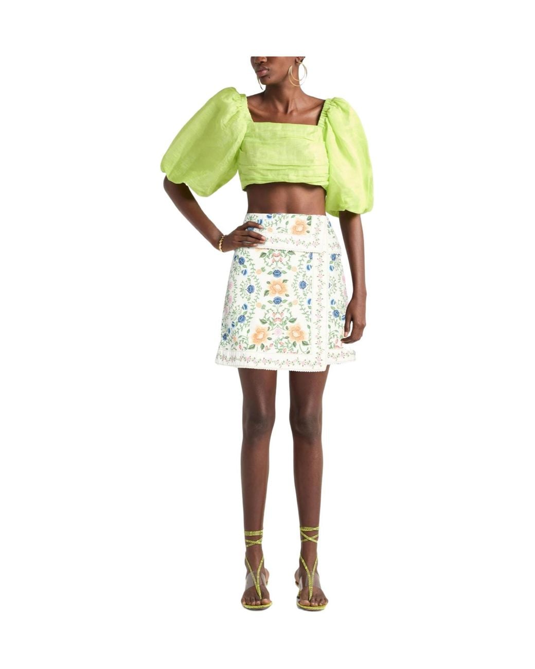 Farm Rio White Printed Midi Skirt