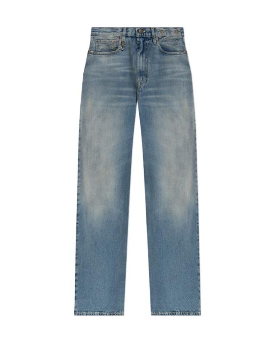 R13 Blue Wide-Leg Distressed Jeans