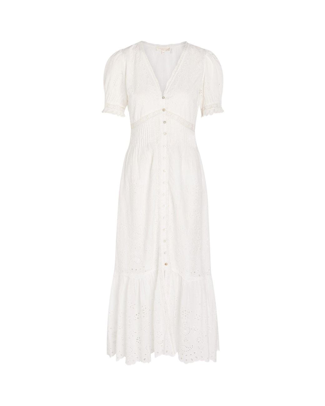 LoveShackFancy White Cut-Out Embroidered Dress