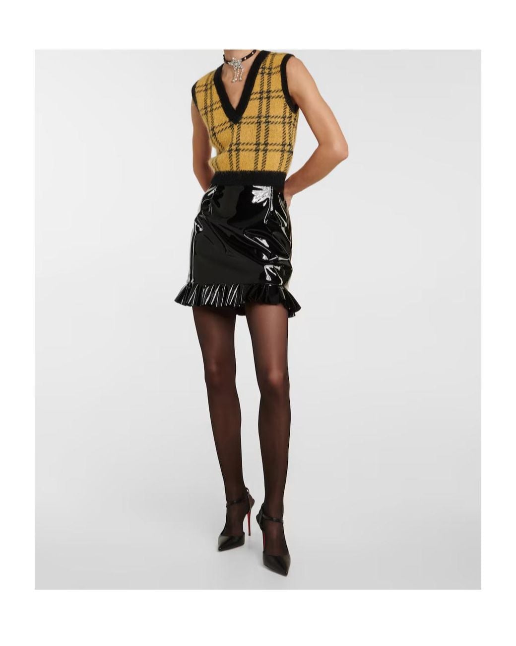 Alessandra Rich Black Faux Leather Miniskirt