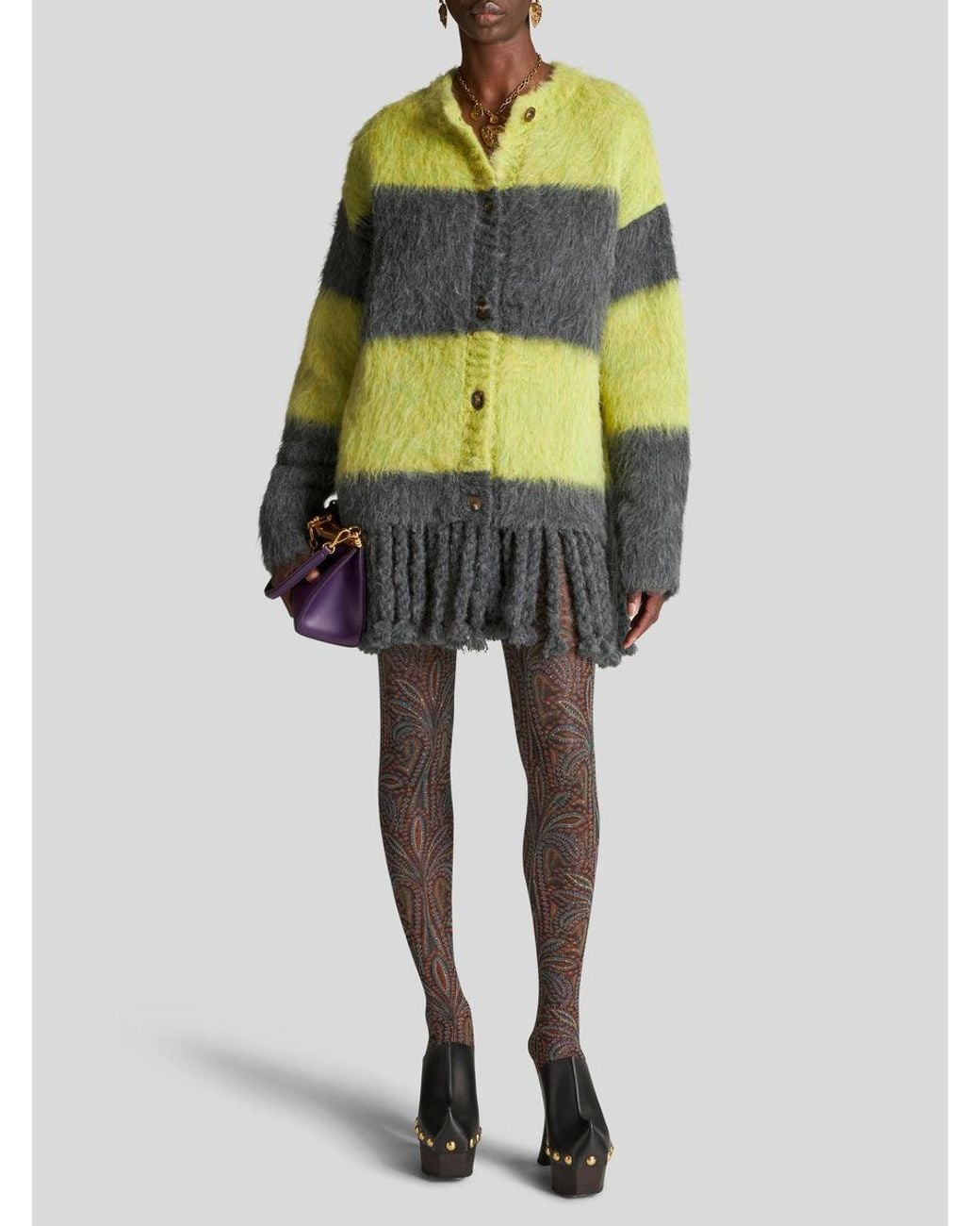 Etro Yellow Crewneck Long-Sleeved Cardigan