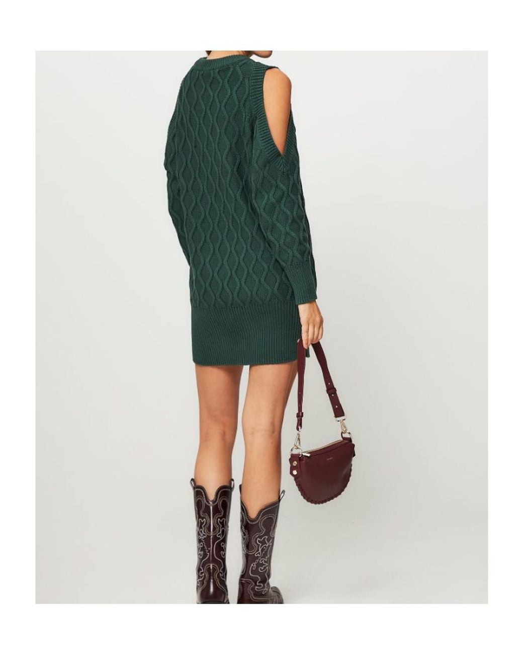 Ganni Green Cold-Shoulder Crewneck Knitted Dress