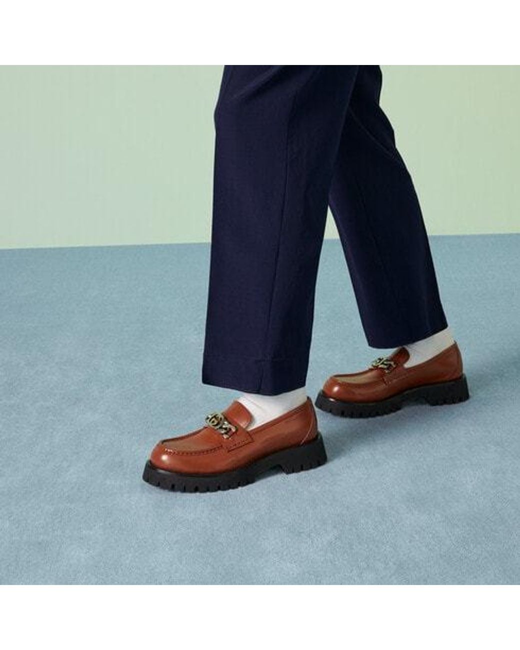 Gucci Brown Interlocking G Logo Leather Loafers for men