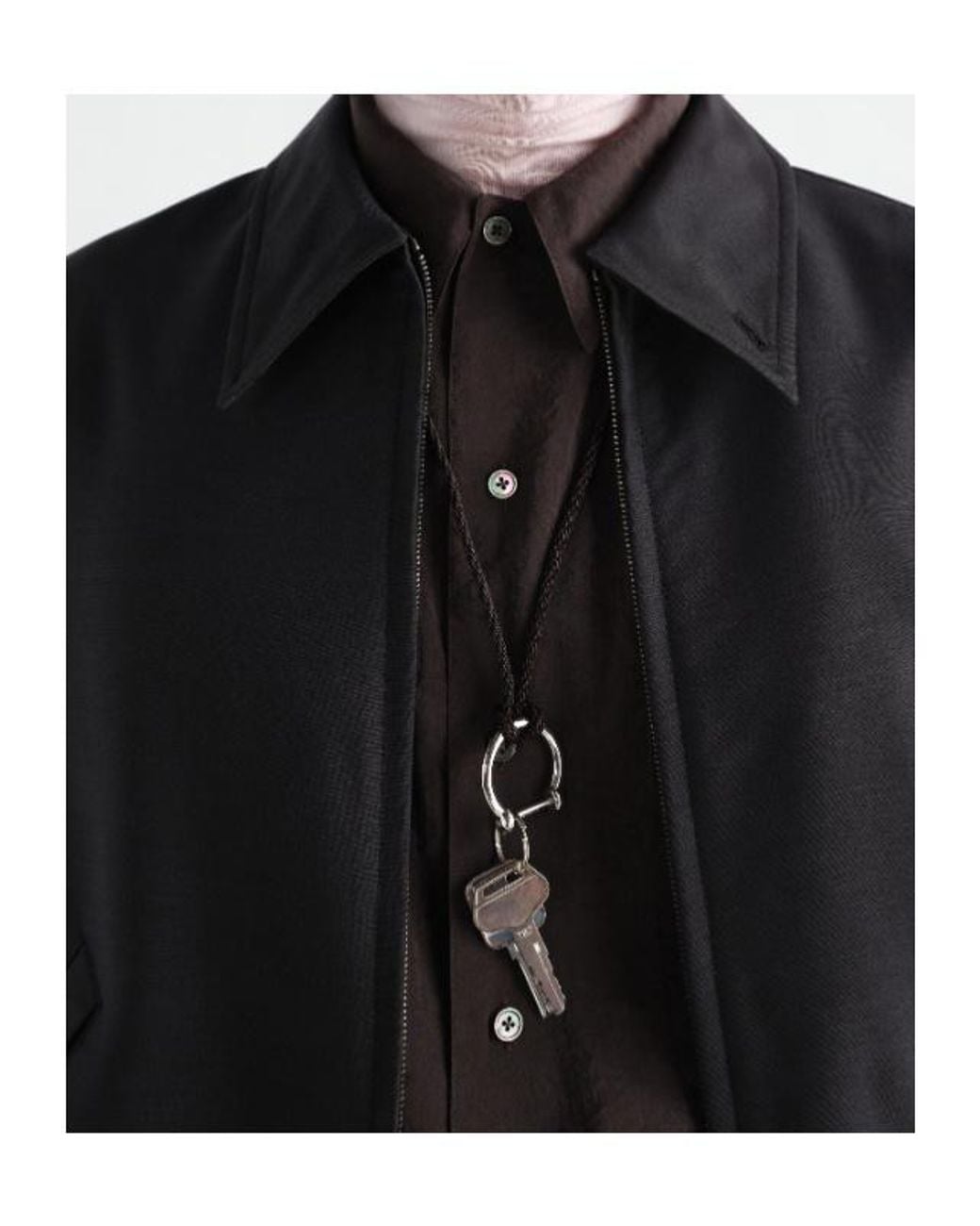 Lemaire White Keyring Necklace With Braided Recycled Leather Cord for men