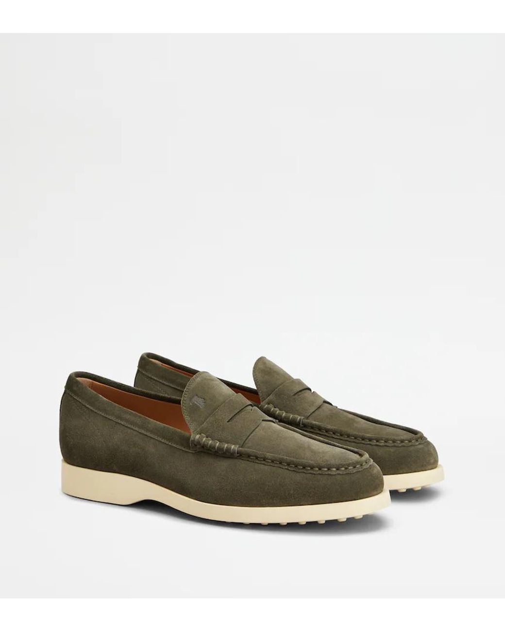 Tod's Green Topstitching Penny Loafers for men
