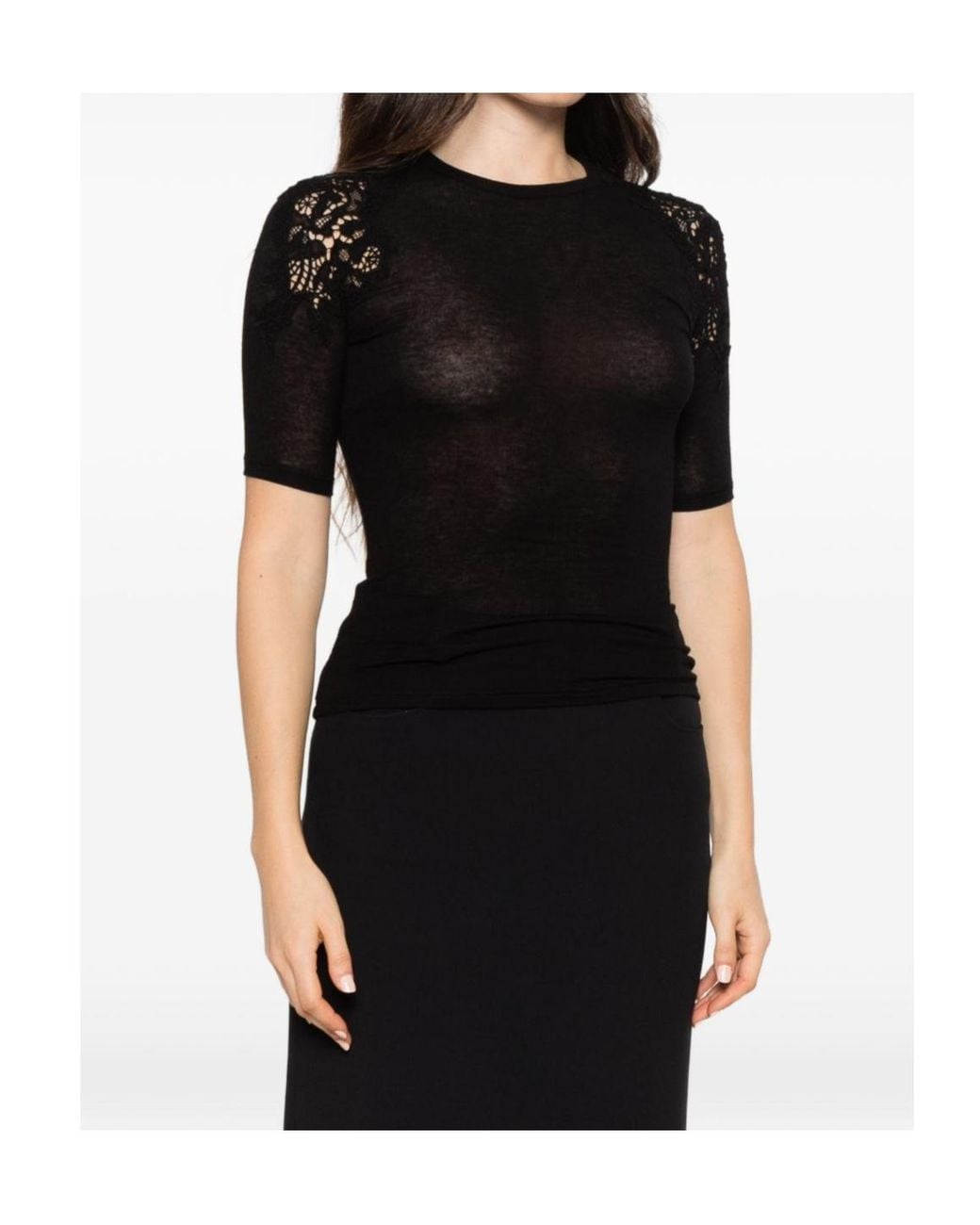 Ermanno Scervino Black Floral Lace Knit Top